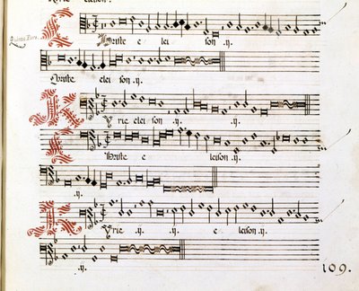 Kyrie-manuskript av "Messes of Mantua" av Giovanni Pierluigi da Palestrina (1525 - 1594), italiensk kompositör. av Giovanni Pierluigi da (after) Palestrina