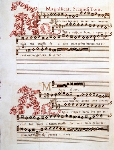 Magnificat, manuskript av "Messes of Mantua" av Giovanni Pierluigi da Palestrina (1525 - 1594), italiensk kompositör. av Giovanni Pierluigi da (after) Palestrina