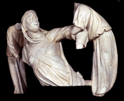 Begravningsmonument till Margareta av Brabant rest i luften av två änglar (Skulptur av Giovanni Pisano
