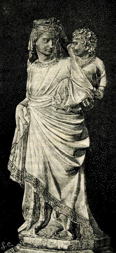 Madonna och barn, staty av Giovanni Pisano (ca 1240-ca 1320), katedralen i Prato, Toscana, Italien, träsnitt från Le cento citta d