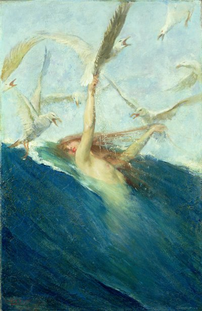 En sjöjungfru som mobbas av måsar av Giovanni Segantini