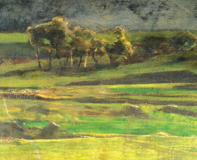 Vid stolpen av Giovanni Segantini (1858-1899), olja på duk av Giovanni Segantini