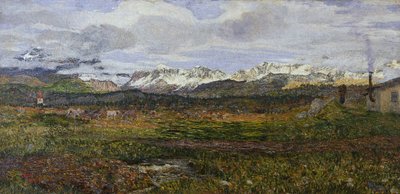 Mazingira kwenye Maloja au Rudi kwa watu wa mji wake av Giovanni Segantini