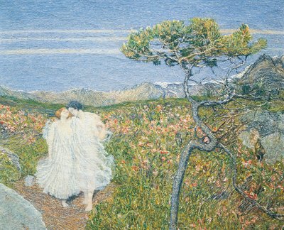 Kärlek vid livets fontän eller älskare vid livets källor, av Giovanni Segantini, detalj av Giovanni Segantini