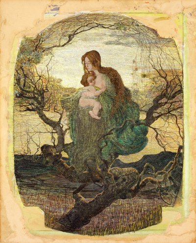 Livets ängel - Peinture de Giovanni Segantini (1858-1899) - 1894-1895 - Akvarell, gouache, guld och vita färger på papper - 59,5x47,9 - Szepmuveszeti Muzeum, Budapest av Giovanni Segantini