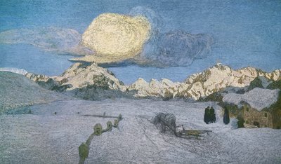 Triptyk av Alperna, död, ca 1898, av Giovanni Segantini (1858-1899), olja på duk av Giovanni Segantini