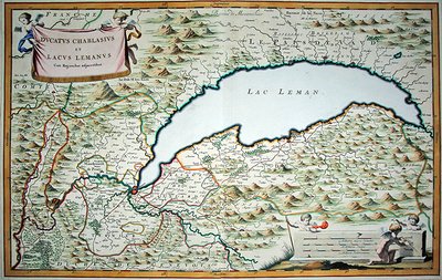 Genèvesjön, från en stadsbok i två volymer om Savojen och Piemonte, graverad av Joannes de Broen (1649-c.1730) av Giovanni Tommaso (after) Borgionio