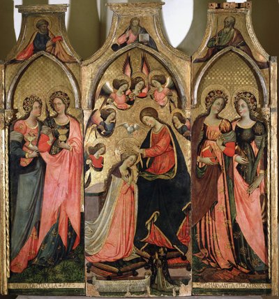 Triptyk över Jungfruns kröning - Målning av Giovanni da Gaeta (aktiv omkring 1449-1472) Gaeta från 1400-talet, museo diocesano av Giovanni da Gaeta