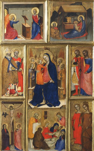 Polyptyk: Jungfru Maria med barn och helgon av Giovanni da Milano
