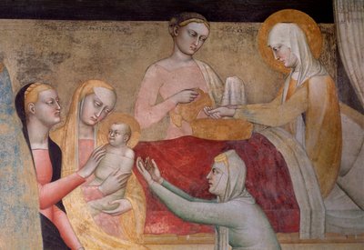 Jungfruns liv: Marias födelse, detalj (Fresco av Giovanni da Milano