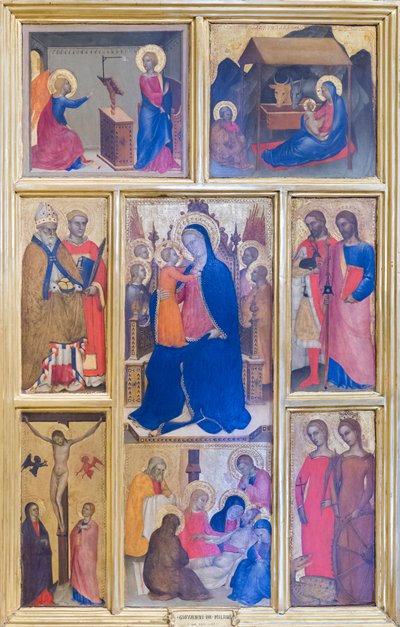 Jungfru Maria och barn med helgon och scener ur Kristi liv av Giovanni da Milano