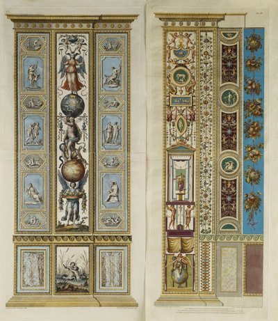 Arabeskdekorationer i Vatikanens loggia (färgad gravyr) av Giovanni da Udine (after)