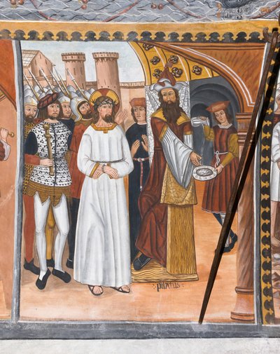 Berättelser om Kristi lidande: Pilatus dömer Jesus och tvättar sina händer av Giovanni di Cherasco Botoneri