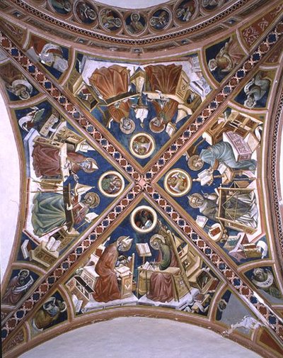 Läkarna i templet, evangelisterna och åtta profeter, från kapellvalvet (fresk) av Giovanni di Corraduccio