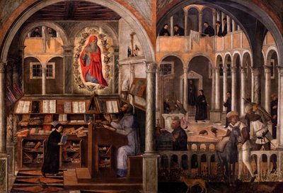 Sankt Hieronymus framträder för Sankt Augustinus, ca 1505-1510 (olja och tempera på duk) av Giovanni di Niccolo Mansueti
