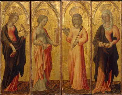 De heliga Katarina av Alexandria, Barbara, Agatha och Margareta, ca. 1470. av Giovanni di Paolo