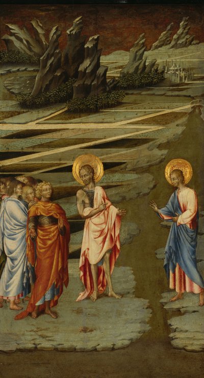 Se Guds lamm (Ecce Agnus Dei) - Målning av Giovanni di Paolo (cirka 1403-1482), tempera på trä (68,5x39,5 cm) av Giovanni di Paolo