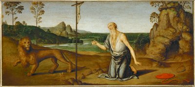 Sankt Hieronymus i öknen ... av Giovanni di Pietro (c.1450 1529) (studio of)