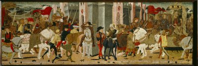 Panel of Cassone: Triumphal Entry of Romulus and Tatius into Rome av Giovanni di Ser Giovanni