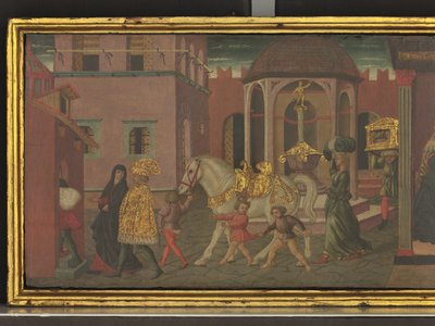 Berättelsen om Trajanus och änkan, detalj av en panel från en kassett, ca 1450 (tempera på panel) av Giovanni di Ser Giovanni Scheggia