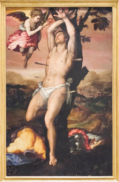 Den helige Sebastian får Martyrdomens krona och palm av Girolamo (1521 c.1580) Siciolante