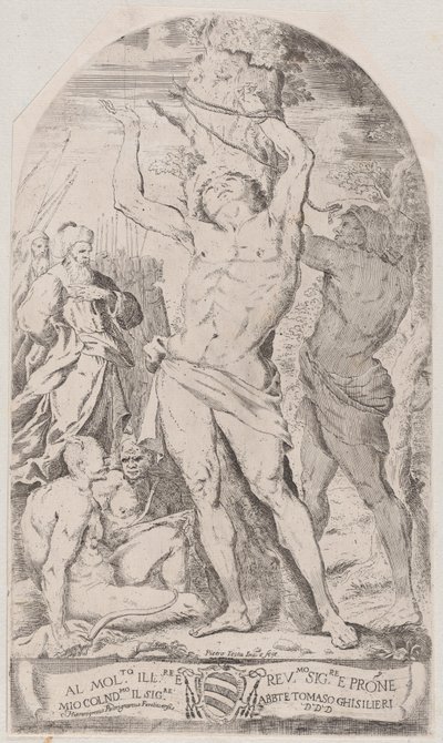 Sankt Sebastian binds vid ett träd, 1625-50. av Girolamo Pedrignani