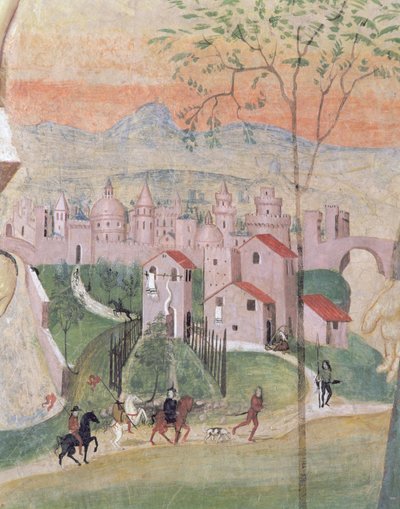 Utsikt över staden Prato, detalj från korsfästelsen, från kapitelhuset, 1509 av Girolamo Ristori