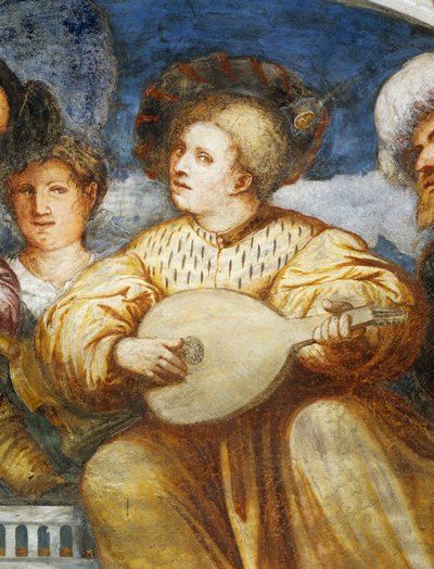 Konsert, mandolinspelare bland friare av Girolamo Romanino