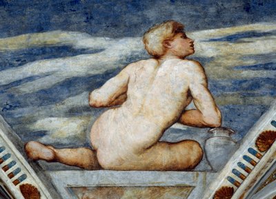Naken man, Detalj av fresker av Girolamo Romanino (ca 1484-efter 1559), beställd av Bernardo Clesio av Girolamo Romanino