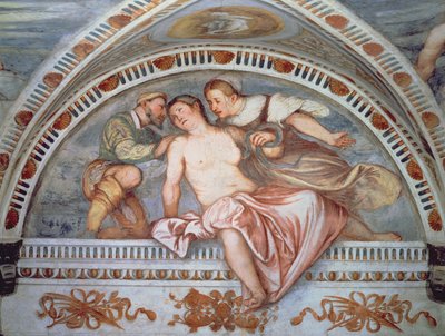 Cleopatras död, lunette, 1531-32 av Girolamo Romanino