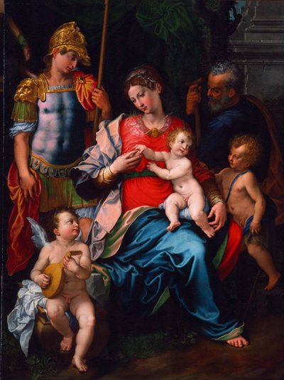 Jungfru och barn med de heliga Johannes döparen, ärkeängeln Mikael och Josef, 1545 av Girolamo Sciolante da Sermoneta