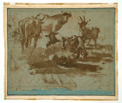 Jupiter, Juno och Io (recto); Djurstudier (verso) av Girolamo Troppa