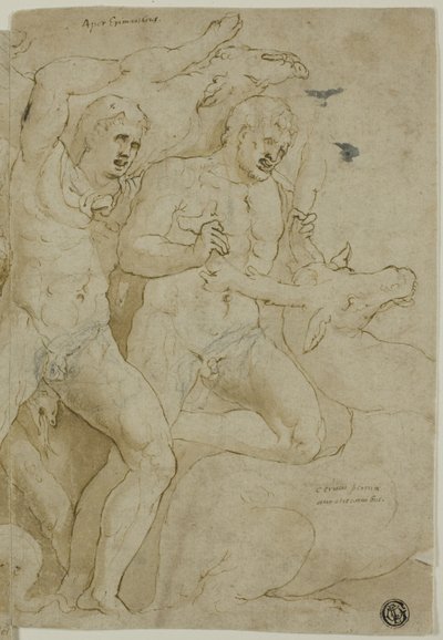 Forntida sarkofagrelief med Herkules arbete av Girolamo da Carpi