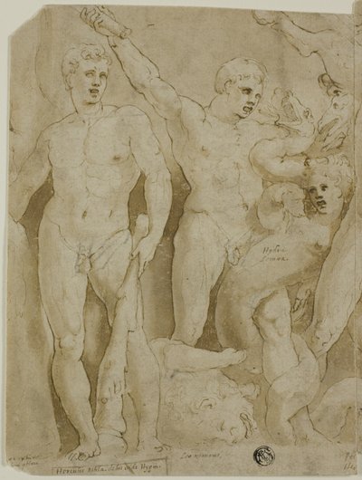Forntida sarkofagrelief med Herkules arbete av Girolamo da Carpi