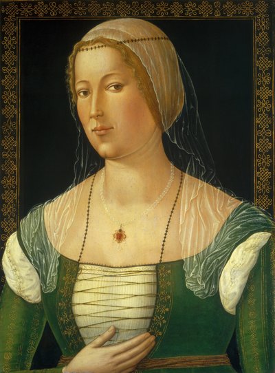 Porträtt av en ung kvinna, ca. 1508. av Girolamo di Benvenuto