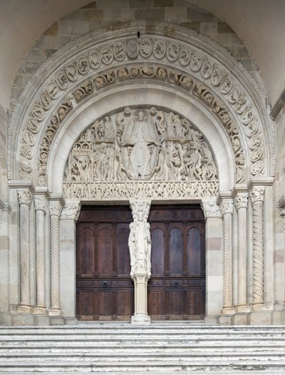 Den sista domen, centralportalen till Saint-Lazare-katedralen, Autun, Frankrike av Gislebertus