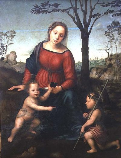 Madonna och barn med spädbarnet Johannes Döparen av Giuliano Bugiardini