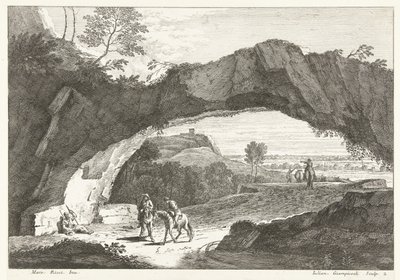 Landskap med stenbro och några figurer Italienska landskap (serietitel) av Giuliano Giampiccoli