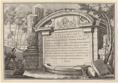 Klassiska ruiner i ett landskap: frontispice av Giuliano Giampiccoli and Giovanni Battista Tiepolo