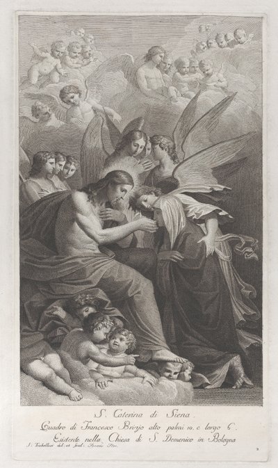 Kristus ger den heliga värden till den knästående heliga Katarina av Siena..., 1750-1812. av Giuliano Traballesi