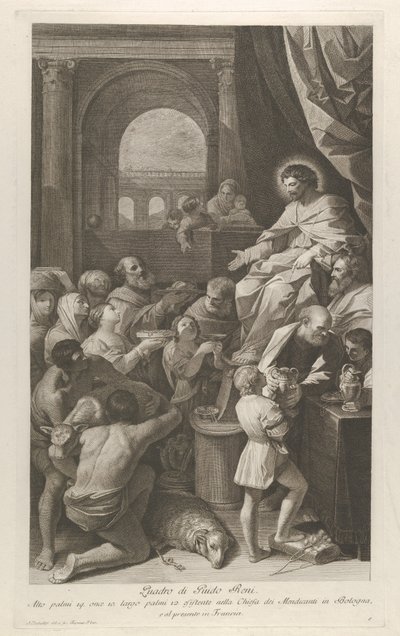 Saint Job sitter till höger och tar emot folkets gåvor..., ca. 1760-1800. av Giuliano Traballesi