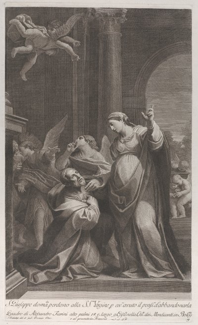 Saint Joseph ber jungfruns ursäkt för att ha tänkt på att överge henne..., 1760-1800. av Giuliano Traballesi