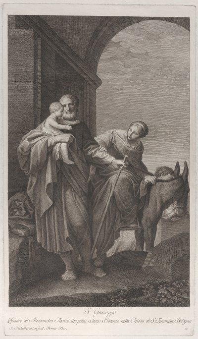 Saint Joseph bar Kristusbarnet på flykten till Egypten, 1760-1800. av Giuliano Traballesi
