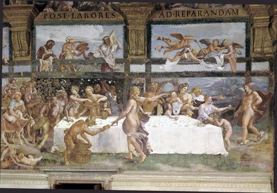 Förberedelser för gudarnas bankett för Amors och Psyches bröllop, detalj av Giulio (1483 1520) Romano