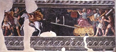 Fragment av en scen av en triumf (fresk) av Giulio (school of) Romano
