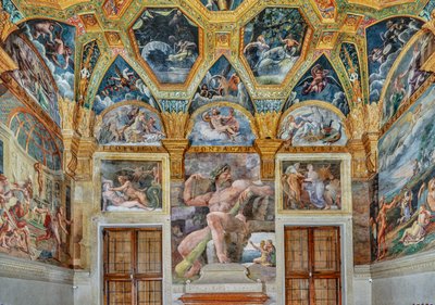 Room of Psiche: utsikt över den östra väggen (fresk) av Giulio (workshop of) Romano