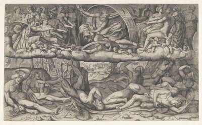 Slaget om gudar och jättar La lotta fra dei e gigantiska av Giulio Bonasone (attributed to)
