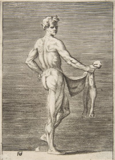 Flätad man sedd bakifrån, 1531-76. av Giulio Bonasone