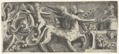 Fris med sfinx och putto vid altaret av Giulio Bonasone