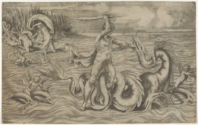 Hercules brottas med Achelous av Giulio Bonasone